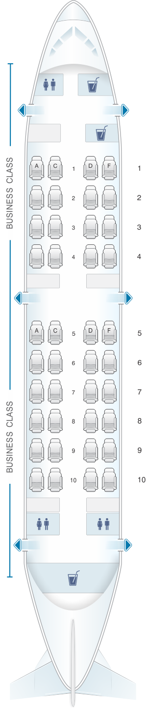 Seat map for Qatar Airways Airbus A319LR Business