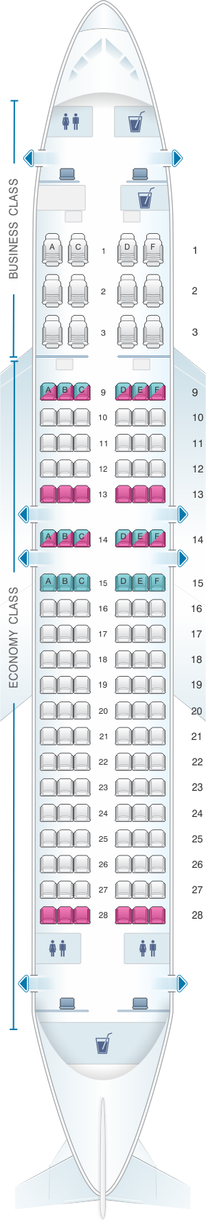 Seat map for Qatar Airways Airbus A320 200 132pax