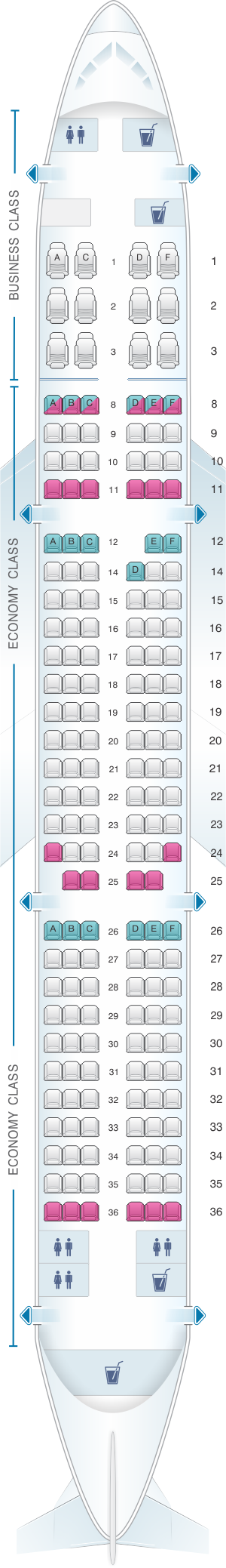 Seat map for Qatar Airways Airbus A321 200 177pax