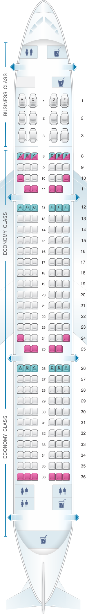 Seat map for Qatar Airways Airbus A321 200 182pax