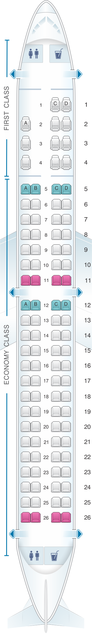 Seat map for American Airlines Embraer ERJ 190