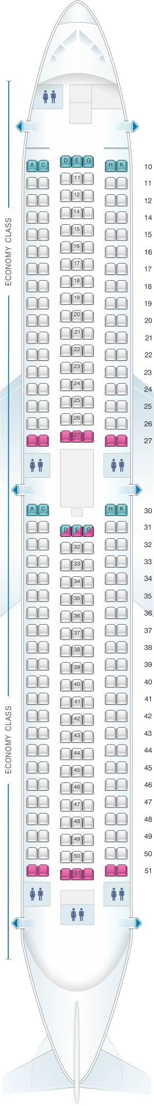 Seat map for Asiana Airlines Boeing B767 300 270PAX