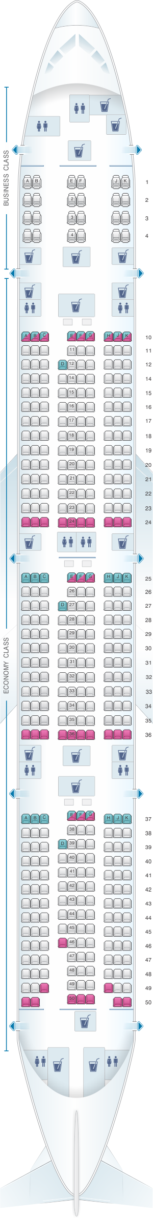 Seat map for Qatar Airways Boeing B777 300ER 412pax