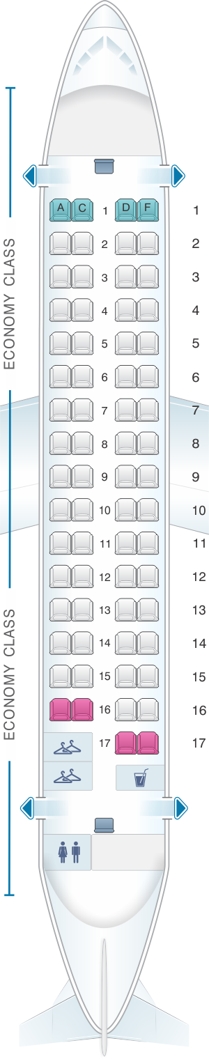 Seat map for Air Serbia ATR 72-200