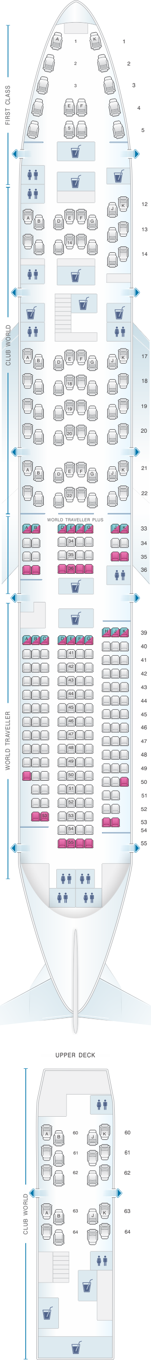 Seat map for British Airways Boeing B747 400 275PAX