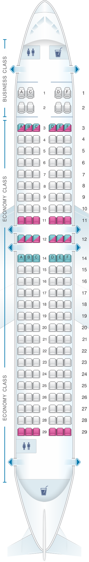 Seat map for Bulgaria Air Airbus A320 with business class