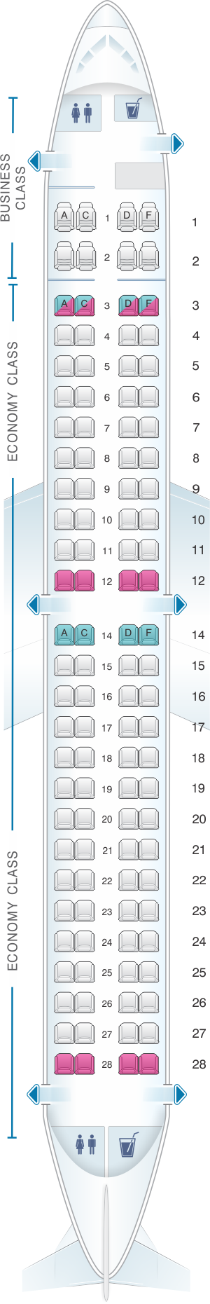 Seat map for Bulgaria Air Embraer 190