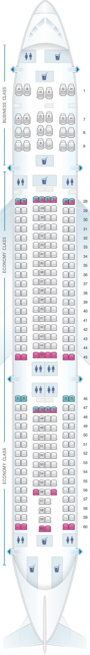 Seat map for Csa Czech Airlines Airbus A330 300