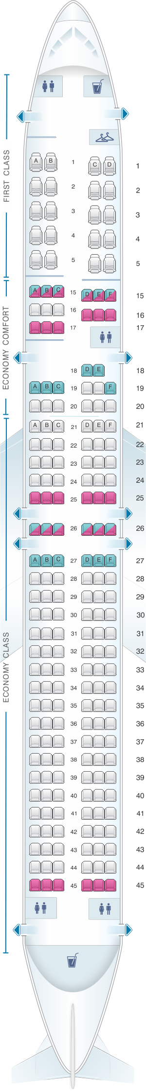 Seat map for Delta Air Lines Boeing B757 200 (75D)