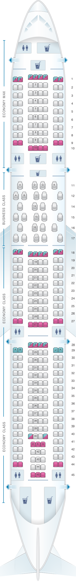 Seat map for Edelweiss Air Airbus A340 313
