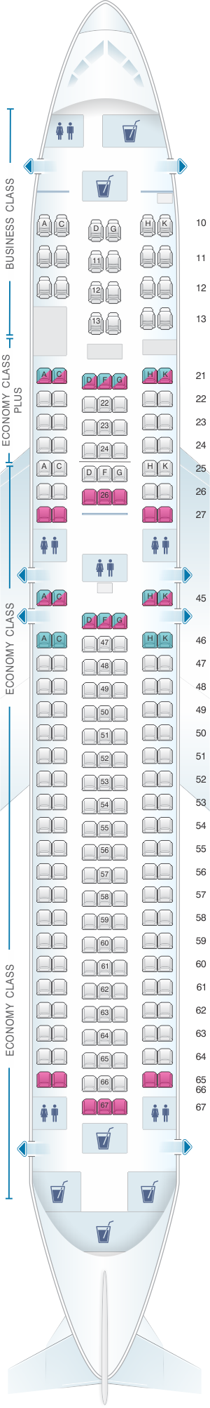 Seat map for El Al Israel Airlines Boeing B767 300ER 218pax