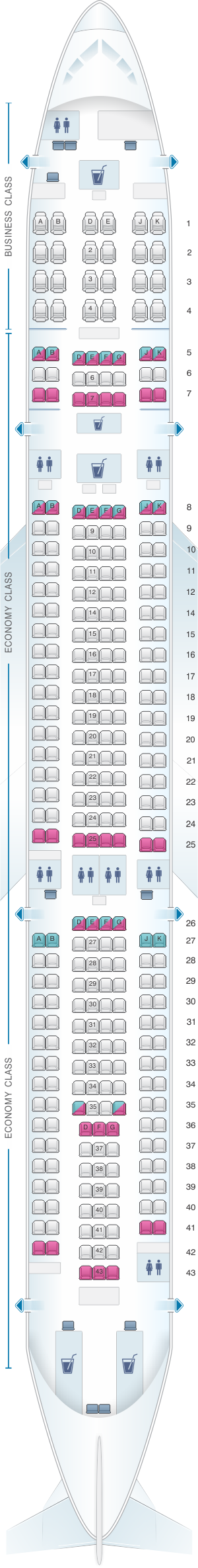 Seat map for Fiji Airways Airbus A330 300