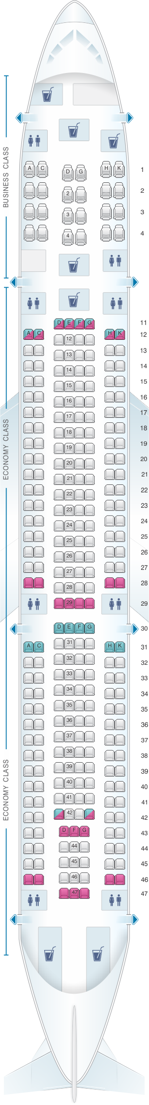 Seat map for Hi Fly Airbus A340 300 SUN 295pax