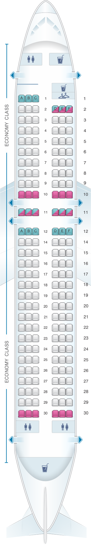 Seat map for Iberia Airbus A320 Express
