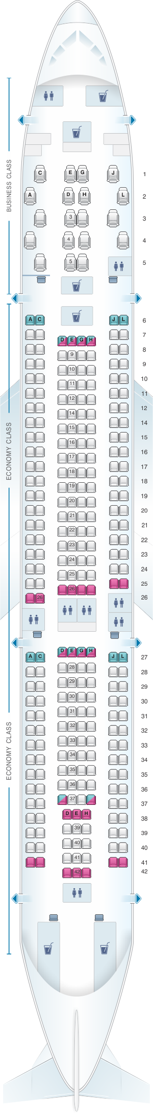 Seat map for Iberia Airbus A330 200