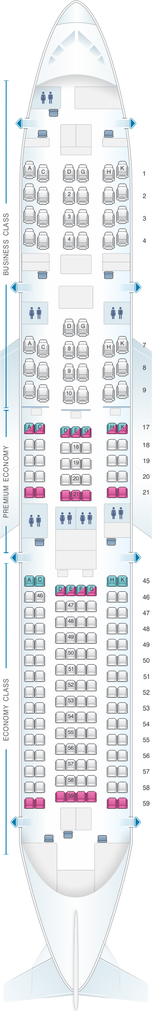 Seat map for Japan Airlines (JAL) Boeing B787-9 E71