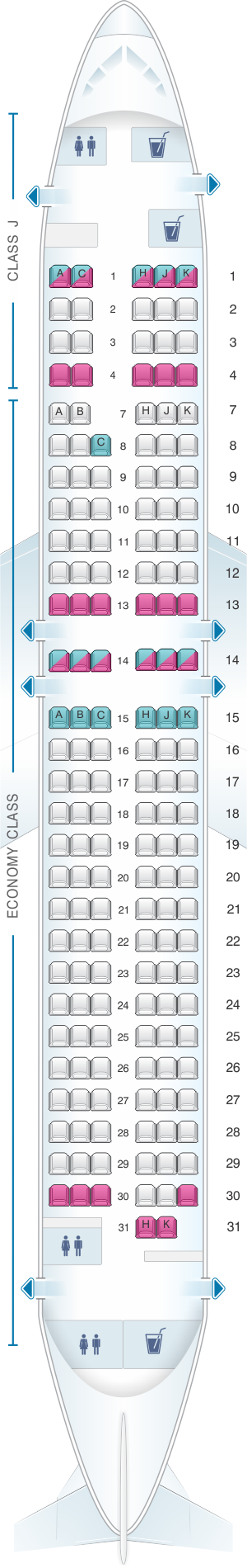 Seat map for Japan Airlines (JAL) Boeing B737 800 V35