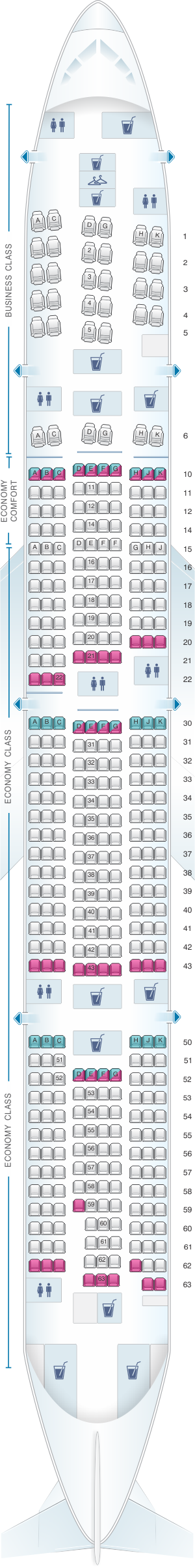 Seat map for KLM Boeing B777 300ER New World Business Class
