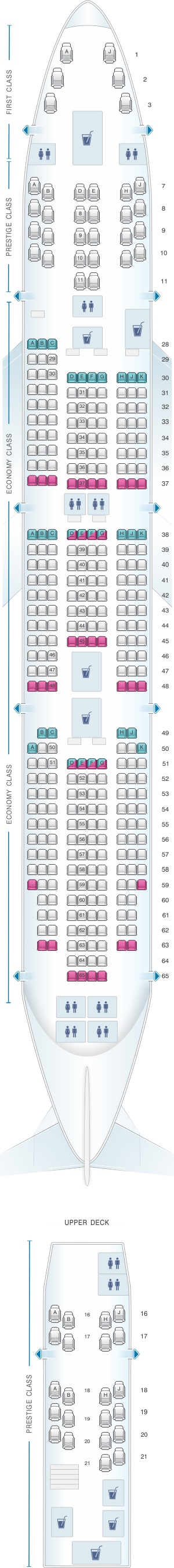 Seat map for Korean Air Boeing B747 400 8i 368PAX