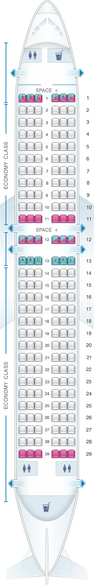 Seat map for LATAM Airlines Airbus A320 200 V1