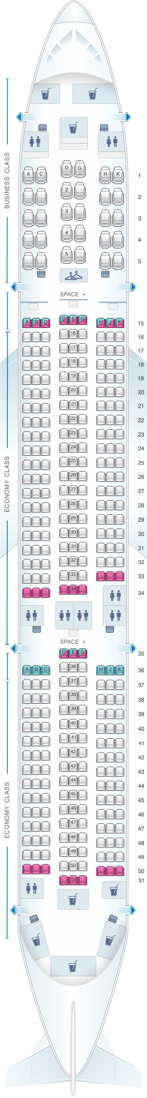 Seat map for LATAM Airlines Brasil Airbus A350