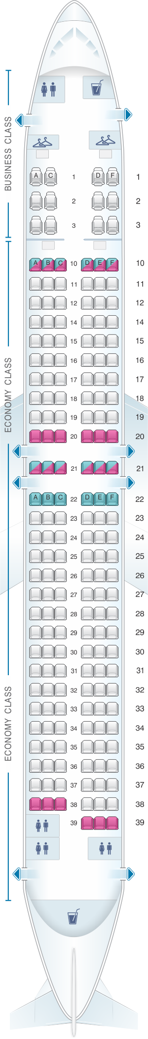Seat map for Oman Air Boeing B737 900