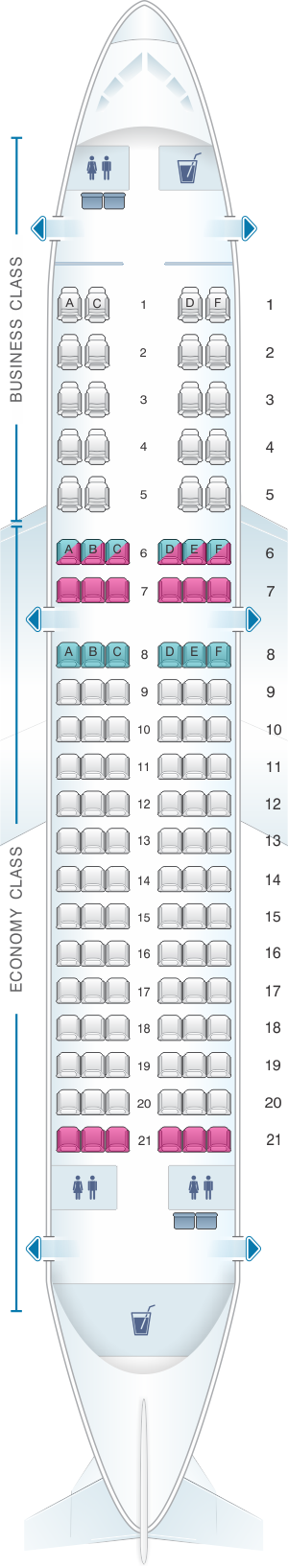 Seat map for Rossiya Airlines Airbus A319 116PAX