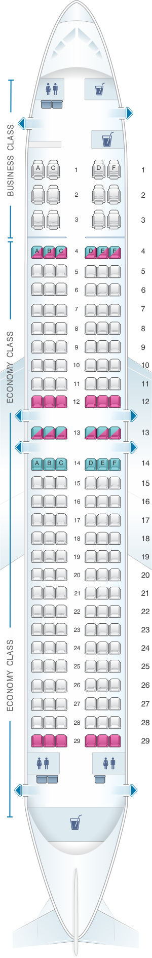 Seat map for Rossiya Airlines Boeing B737 800 168PAX V1