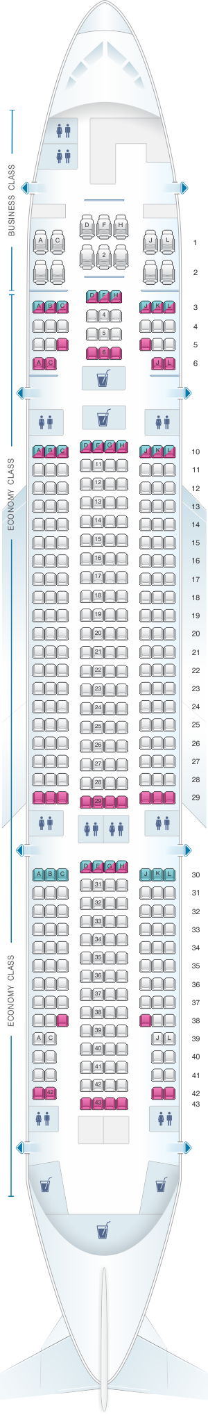 Seat map for Rossiya Airlines Boeing B777 200ER