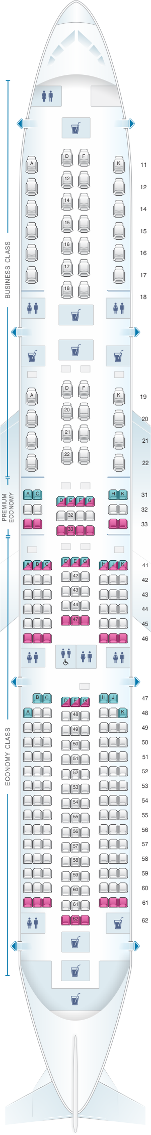 Seat map for Singapore Airlines Airbus A350 900