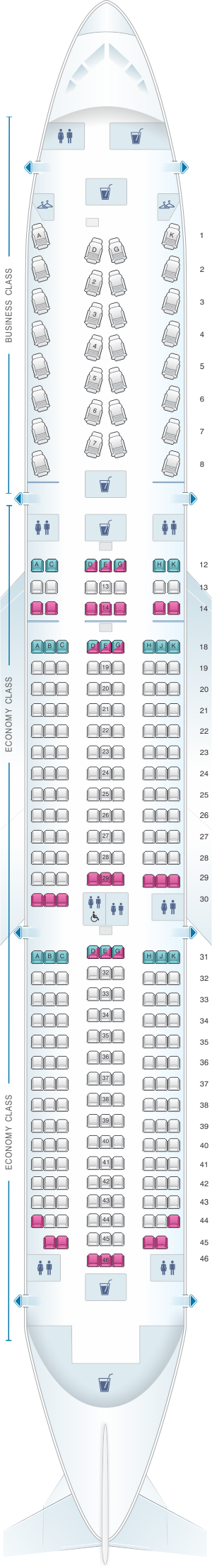 Seat map for Air Canada Boeing B787-9 (789) North America