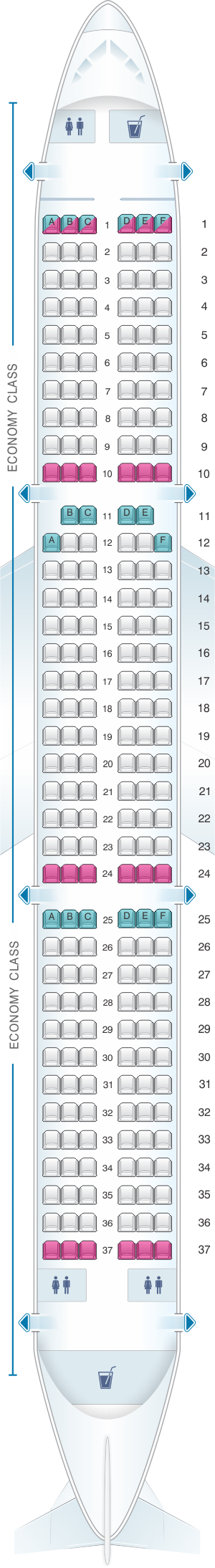 Seat map for SmartLynx Airlines Airbus A321 - 220 PAX