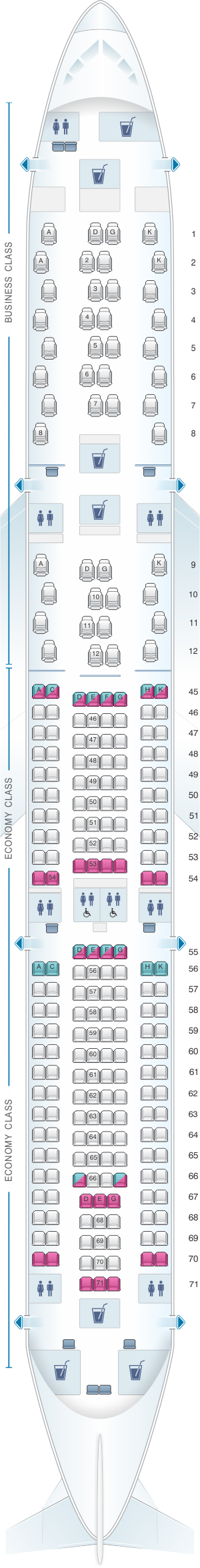 Seat map for South African Airways Airbus A330 300