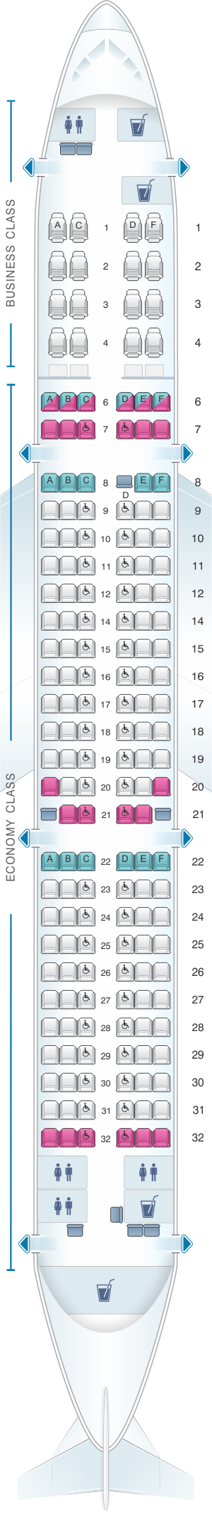 Seat map for SriLankan Airlines Airbus A321 231 Config. 2