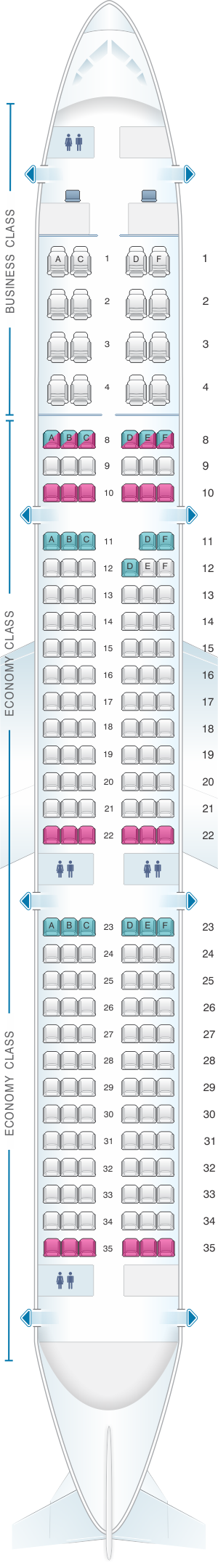 Seat map for Aeroflot Russian Airlines Airbus A321 Config.2