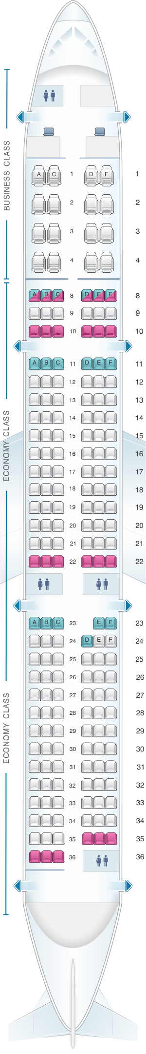 Seat map for Aeroflot Russian Airlines Airbus A321 Config.3