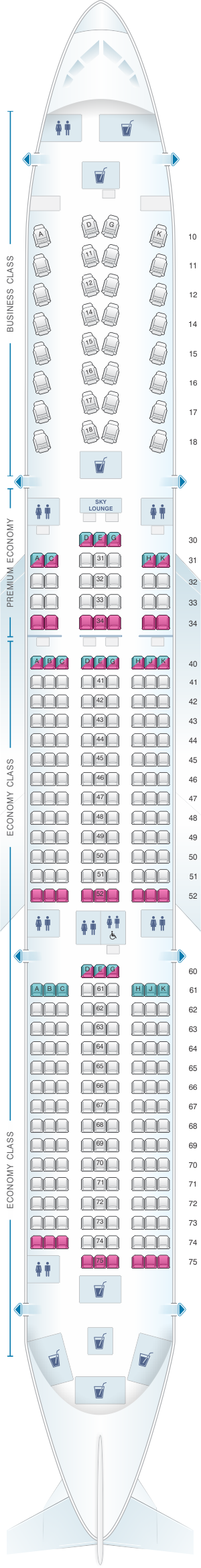 Seat map for China Airlines Airbus A350 900