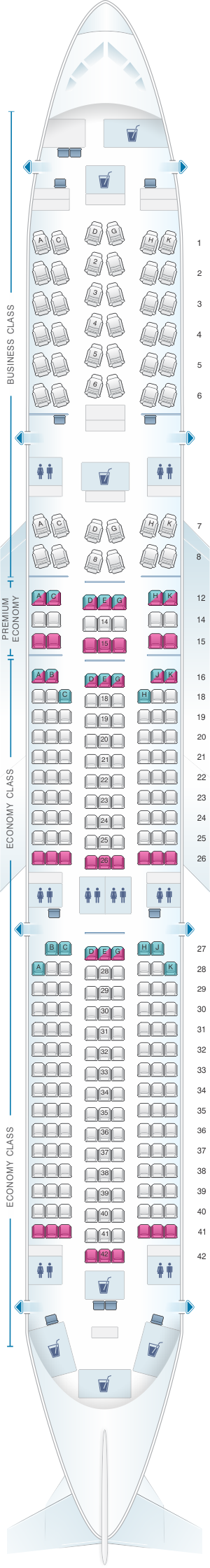Seat map for Lufthansa Airbus A350 900 Config.1