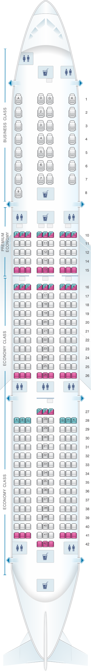 Seat map for Vietnam Airlines Airbus A350 Config.1