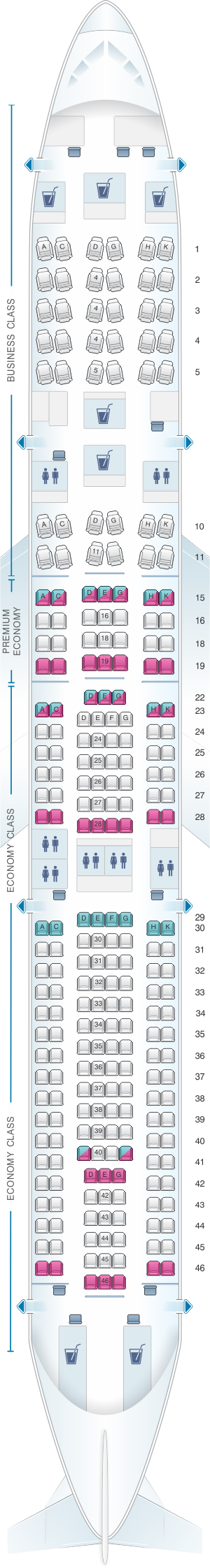 Seat map for Lufthansa Airbus A330 300 255pax