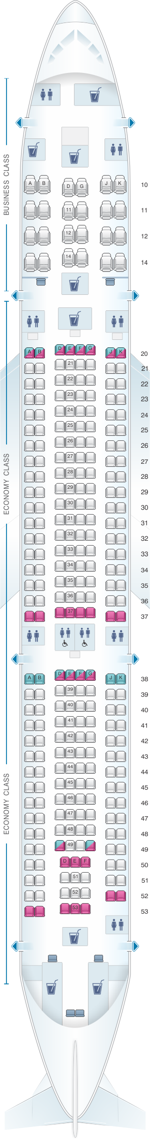 Seat map for Oman Air Airbus A330 300 V1