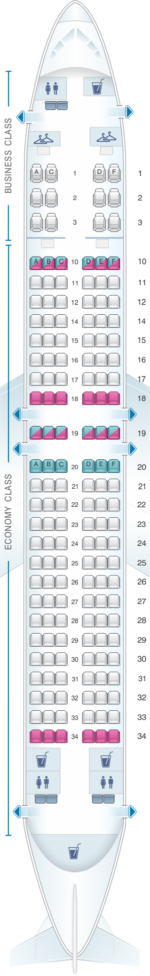 Seat map for Oman Air Boeing B737 800 V1