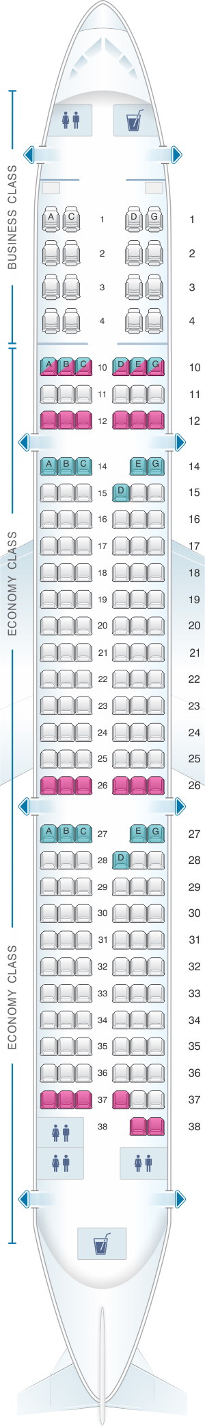 Seat map for Vietnam Airlines Airbus A321 Config.1