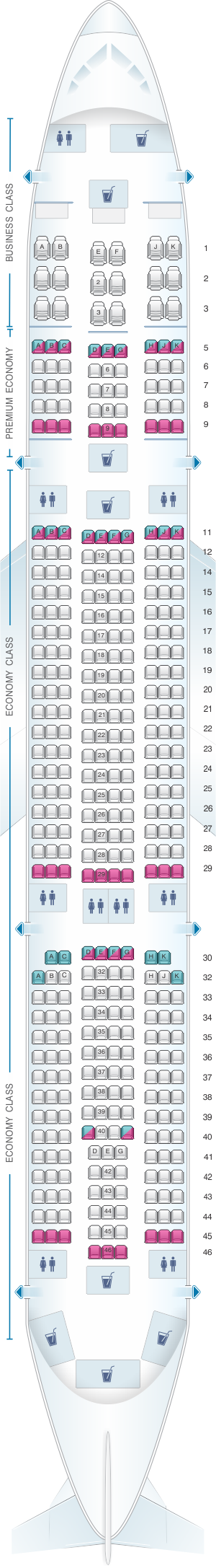 Seat map for Air Caraibes Airbus A350 900