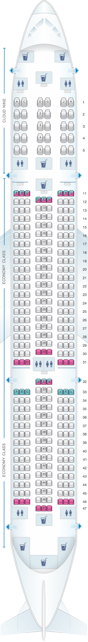 Seat map for Ethiopian Airbus A350 900