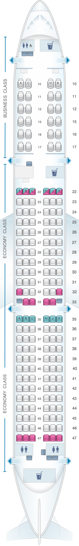 Seat map for Cathay Pacific Airways Cathay Dragon Airbus A321 200