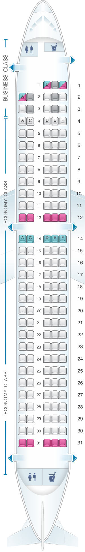 Seat map for airBaltic Airbus A220 300