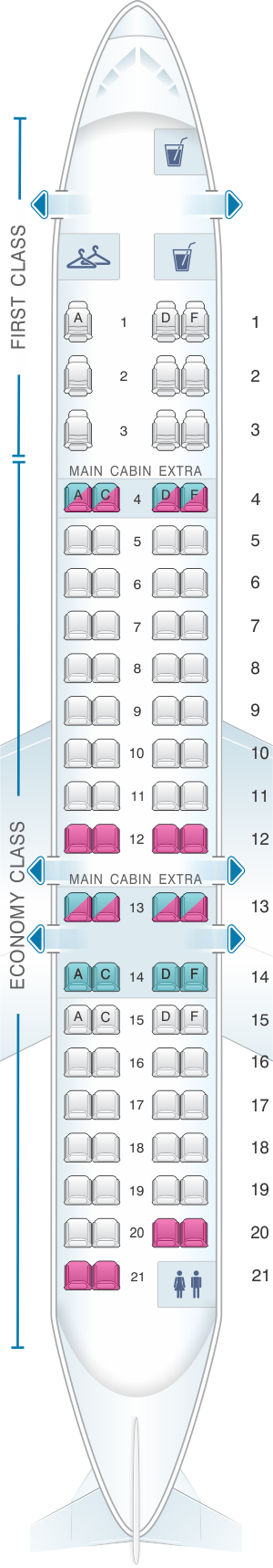 Seat map for American Airlines CRJ 900 V3