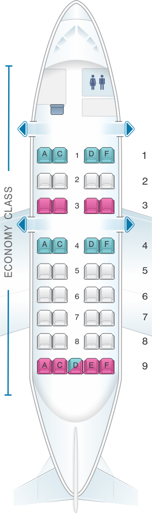 Seat map for American Airlines Dash 8 100