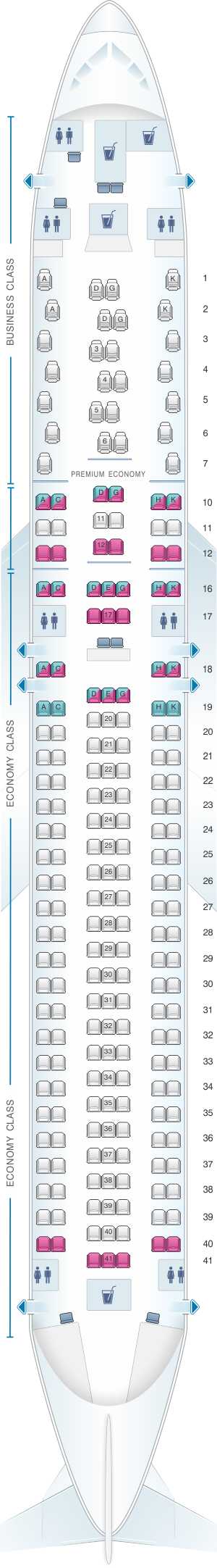 Seat map for Austrian Airlines Boeing B767 300ER V3